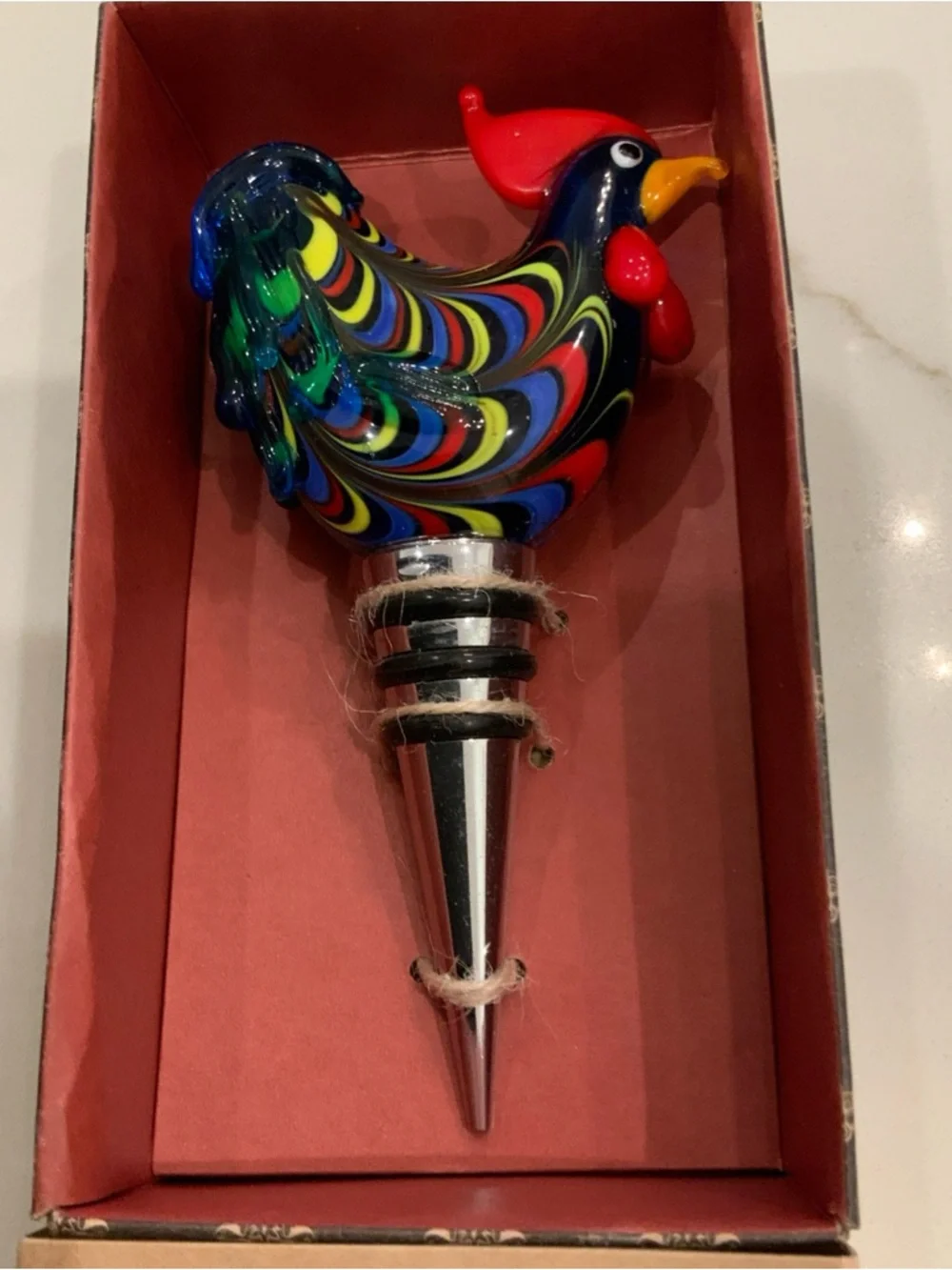 New Twine Country Cottage Glass Rooster Wine Bottle Stopper House Warming Gift